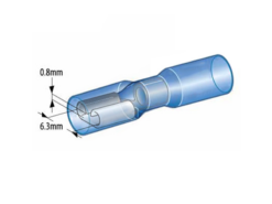 Flatstiftshylse 6,3 mm blå hunn krymp m/lim 1,5-2,5 mm² (5 stk.)