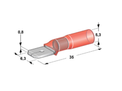 Flatstift 6,3 mm rød hann krymp m/lim 0,5-1,5 mm² (5 stk.)